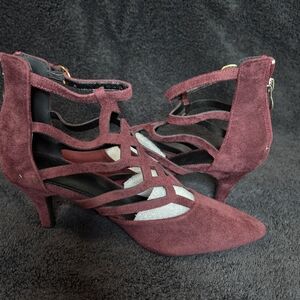 Elegant Burgundy Suede Women's Heels